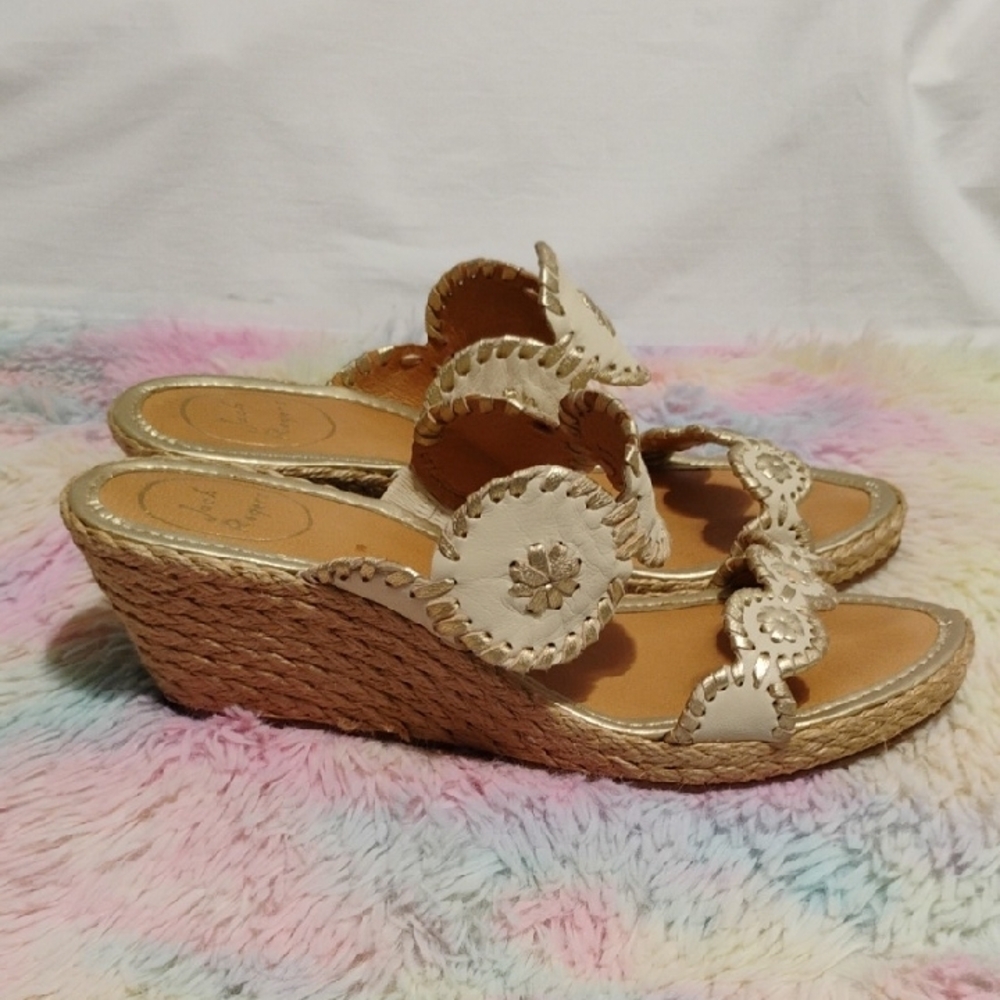 Jack Rogers Luccia Wedge Sandals W Gold Floral Accents Sz.9 Barely Worn #52 - Picture 5 of 12